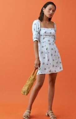 Reformation 0 blue gingham Kaley Dress